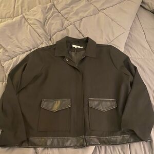 Calvin Klein Black Women's Blazer Jacket with Leather Trim